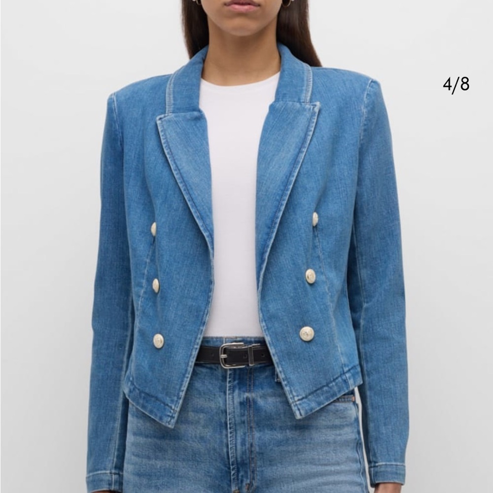 L'AGENCE $450 Blue Denim Blazer Jacket - Picture 4 of 5